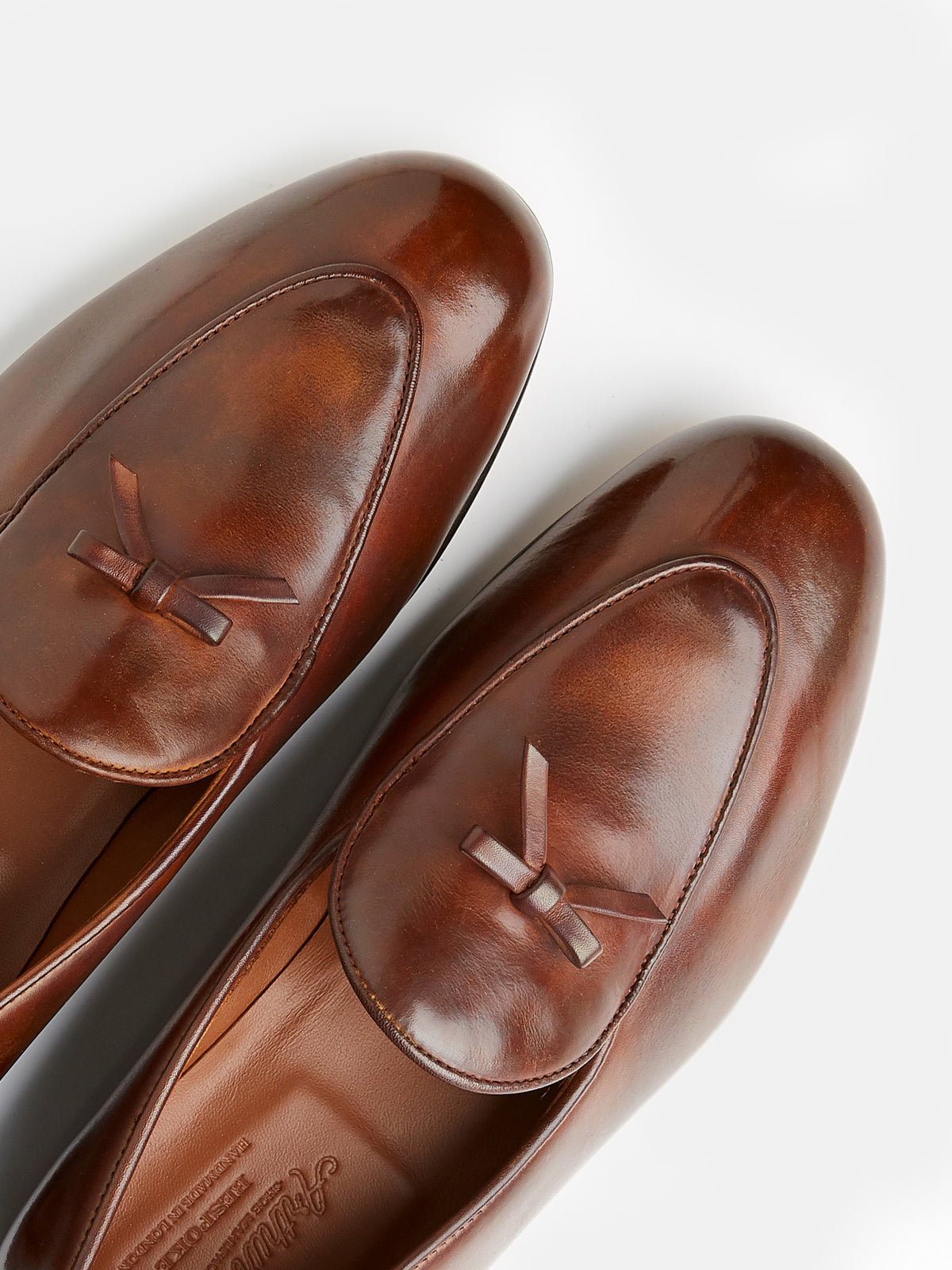 Belgian Loafer with Bow in Brown Patina Leather, view 3
