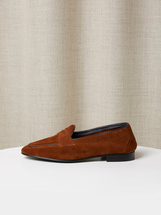 Penny Belgian Loafer in Unlined Tobacco Suede