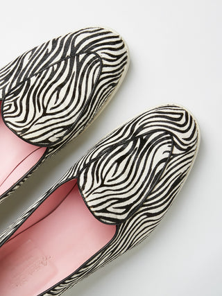 Zebra Pony Hair Belgian with White Rubber Soles