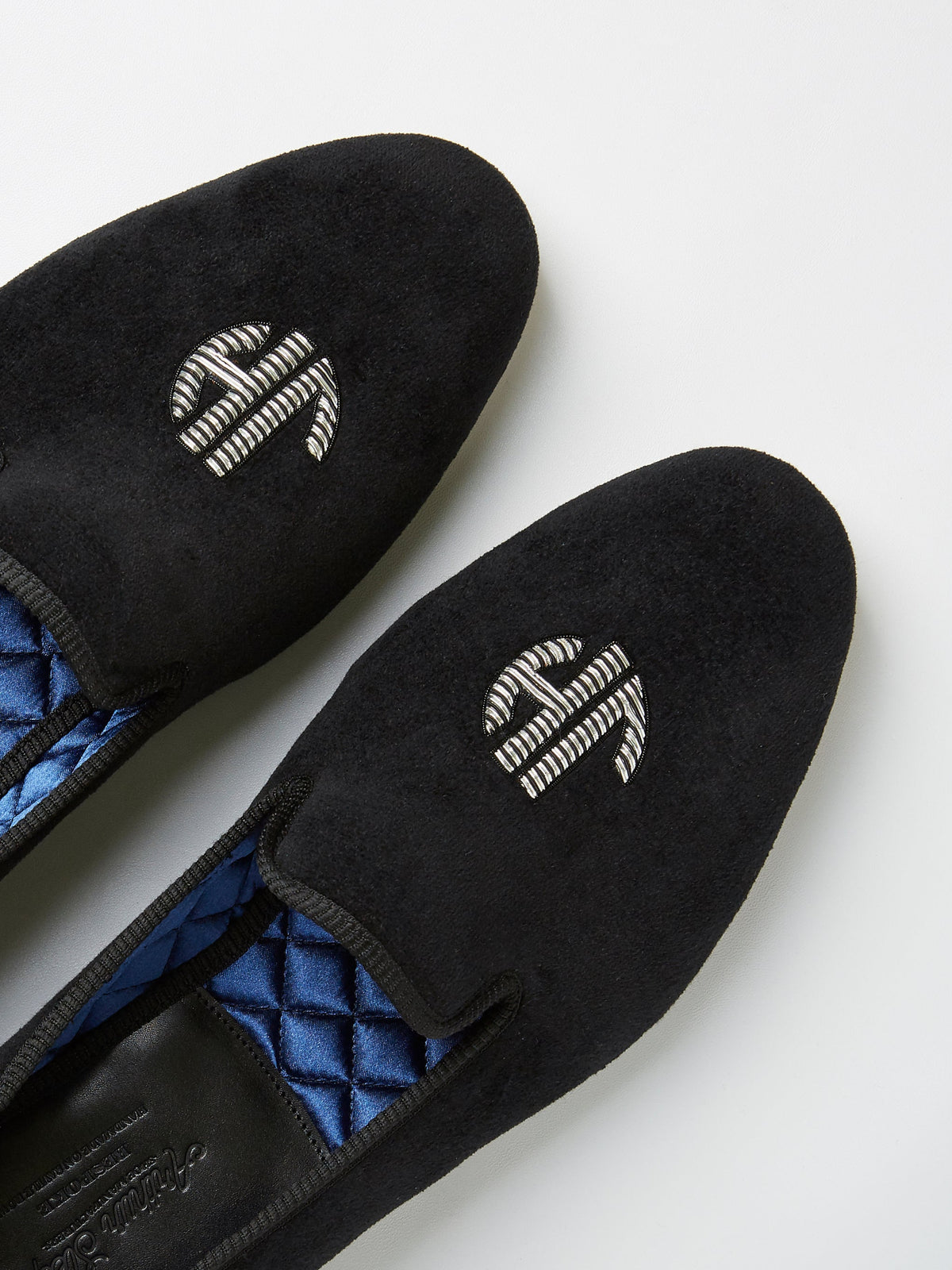 Albert Slipper in Black Velvet with Hand-Embroidered Monogram, view 3