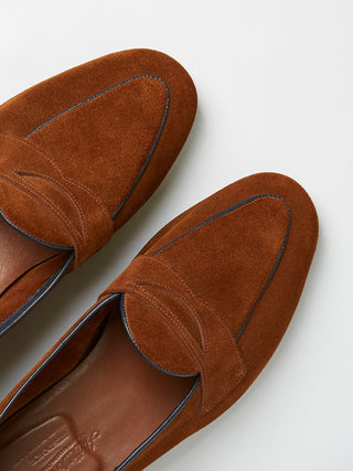 Penny Belgian Loafer in Unlined Tobacco Suede