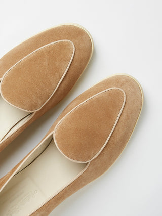 Sand Suede Belgian Loafers with Natural Rubber Soles