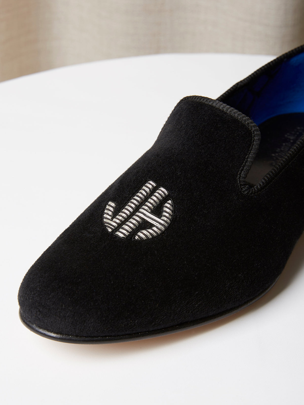 Albert Slipper in Black Velvet with Hand-Embroidered Monogram, view 4