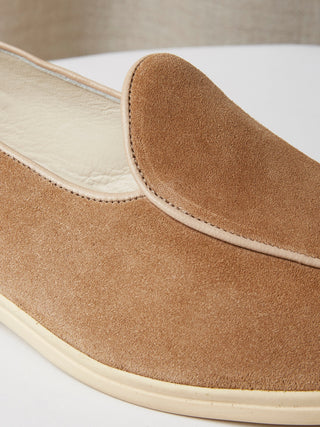 Sand Suede Belgian Loafers with Natural Rubber Soles