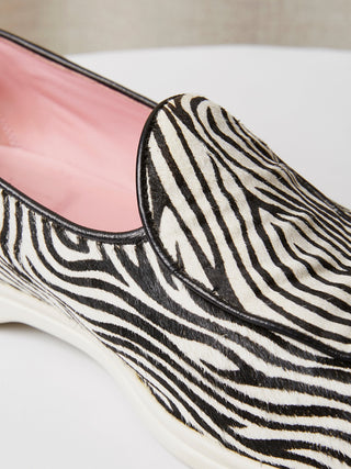 Zebra Pony Hair Belgian with White Rubber Soles