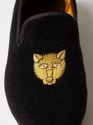 Hand-Embroidered Black Velvet Loafers