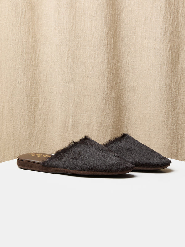 Globetrotter Glide Mules in Brown Pony Hair