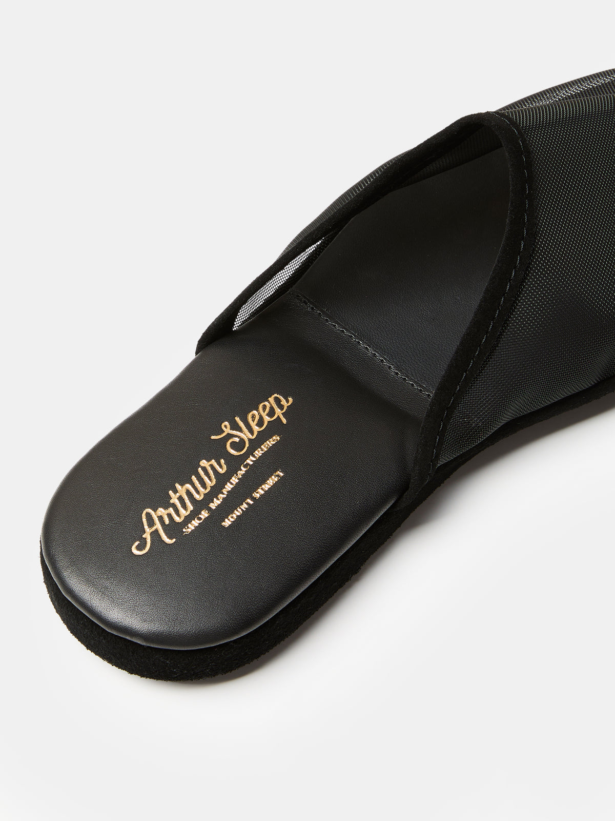 Globetrotter Glide Mule in Sheer black mesh and suede trim, view 5